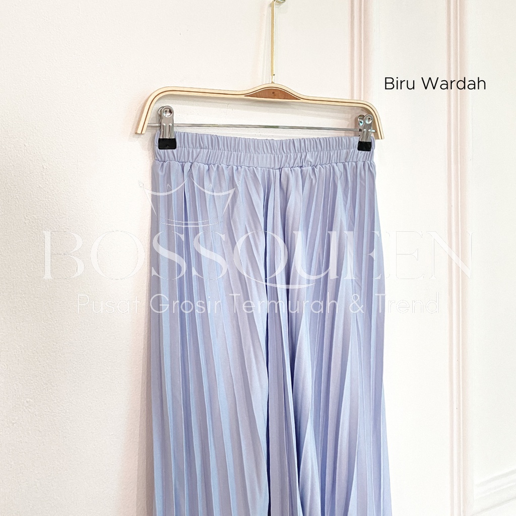 Rok plisket pendek 7/8 wanita model payung / Rok Plisket Mayung pendek / Rok Kerja Dewasa-Biru Wardah3