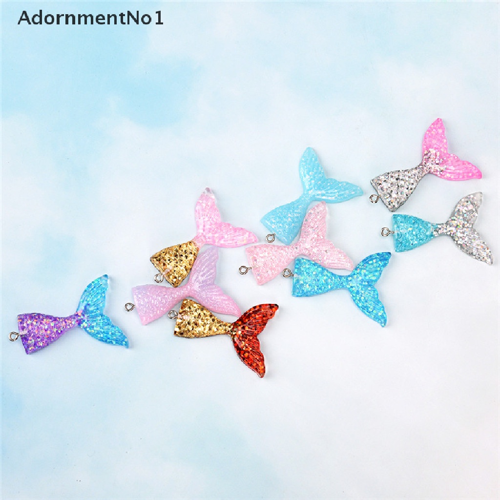 (AdornmentNo1) 10pcs / Set Liontin Bentuk Ekor Mermaid Aksen Glitter Bahan Resin Untuk Perhiasan DIY