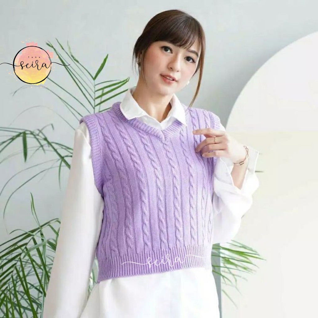 [BISA COD] Vest Cable Rajut / Honey Vest / Rompi Rajut Tali / Rompi Korea Trendy / Rompi Rajut Wanita / Rompi Rajut Tali Kepang / Vest Rompi Cable / Rajut Tebal Outerwear