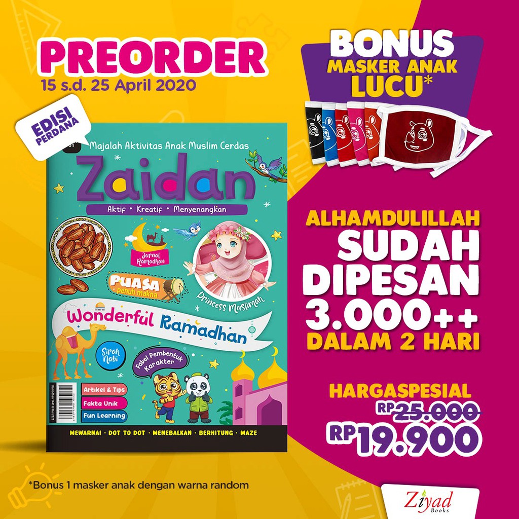 Majalah Aktivitas Anak Muslim Cerdas Zaidan - Free Masker Anak
