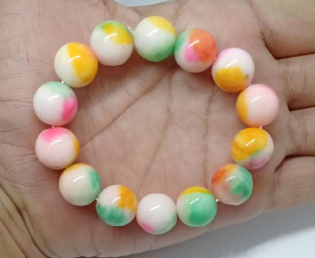 Gelang batu giok kesehatan panca warna+kotak 12 mm