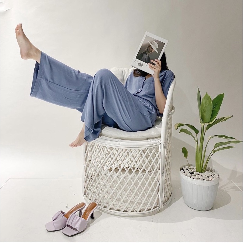 Claire Homewear Set | Rayon Crinkle Comfy Set-Powder Blue
