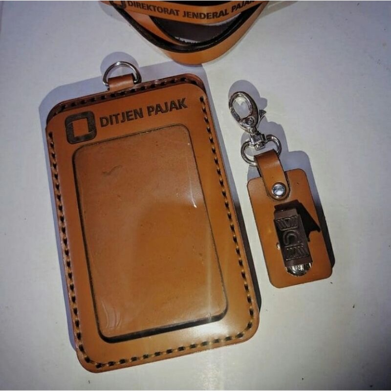 

id card holder kulit / name tag kulit logo, poto, name, nik dll