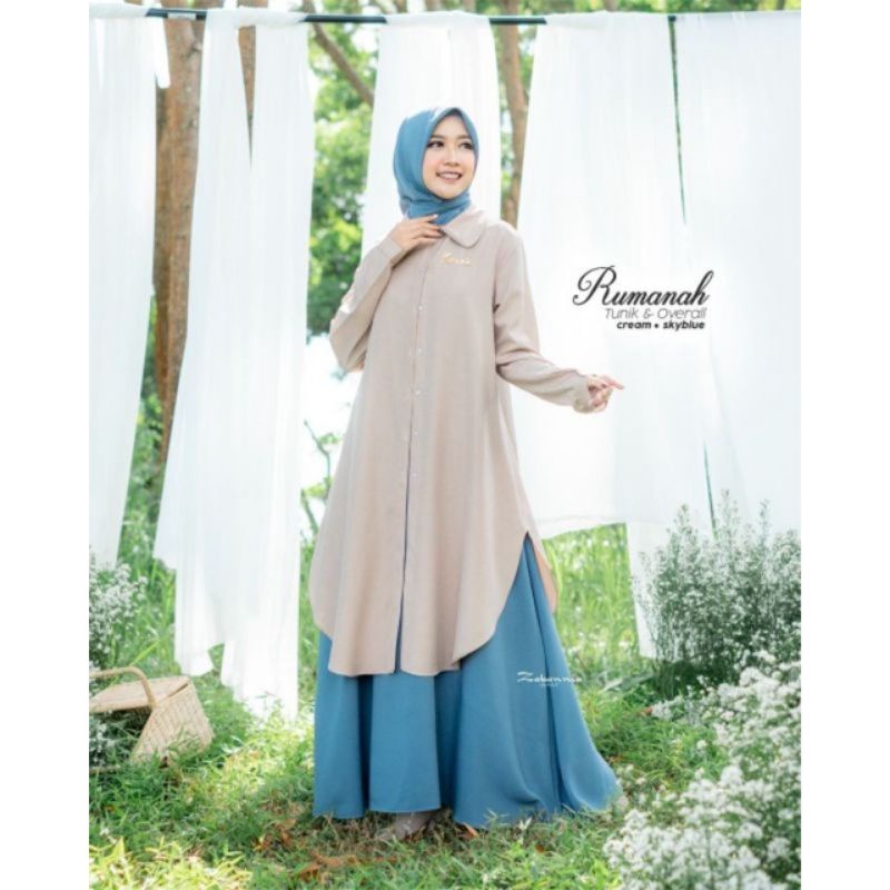 RUMANAH SET TUNIK OVERALL &amp; HIJAB • READY STOK