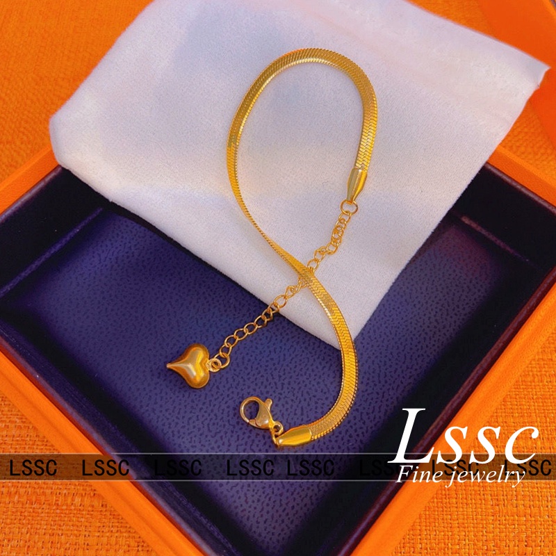 Gelang Titanium Wanita Anti Karat Anti Luntur Rantai Belut Simple Korea Emas 18K Aksesoris Perhiasan