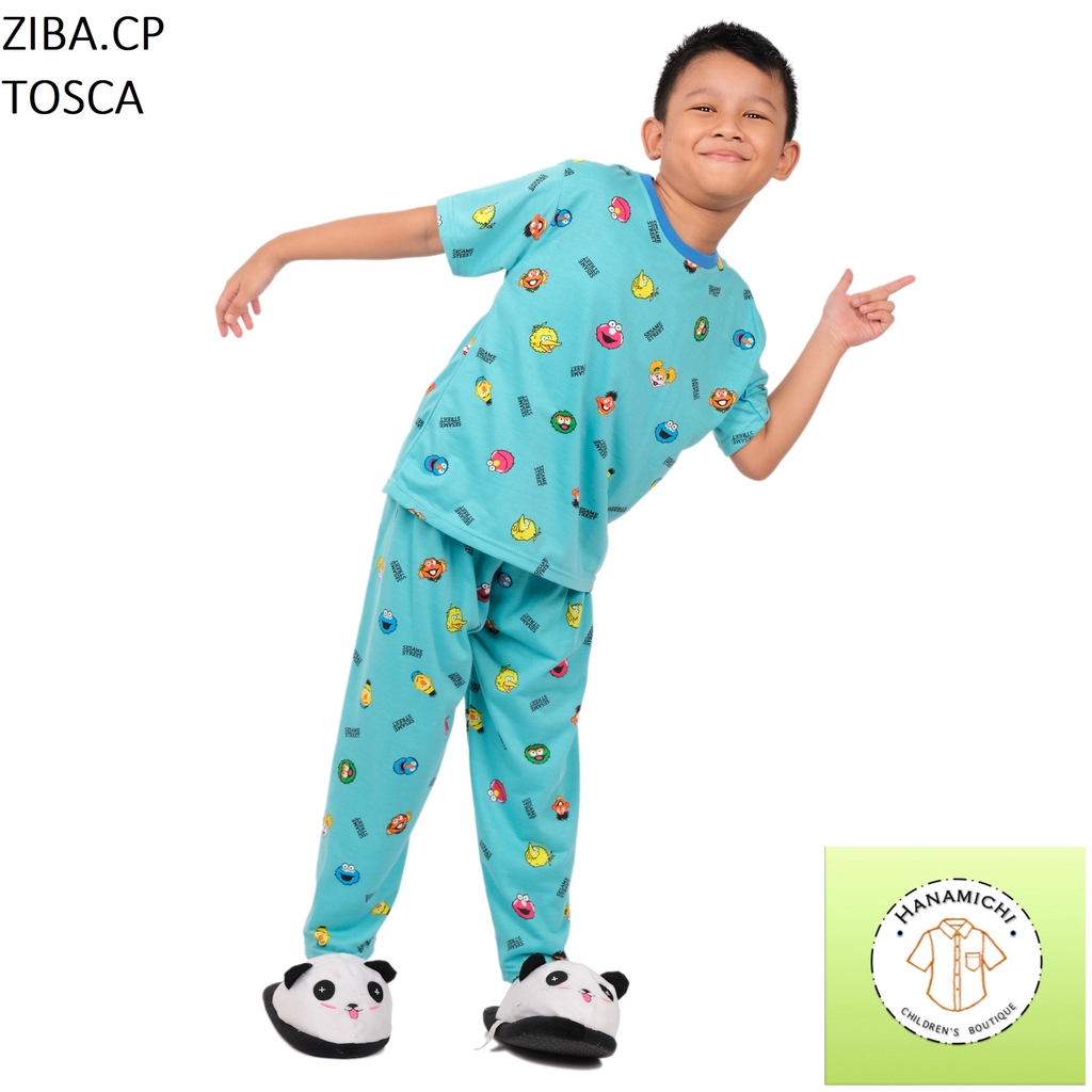 Hanamichi ZIBA.CP Setelan Baju Tidur Anak Lengan Pendek Motif Kartun