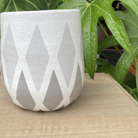 ♙ Pot gerabah terakota tanah liat putih motif square ⅍