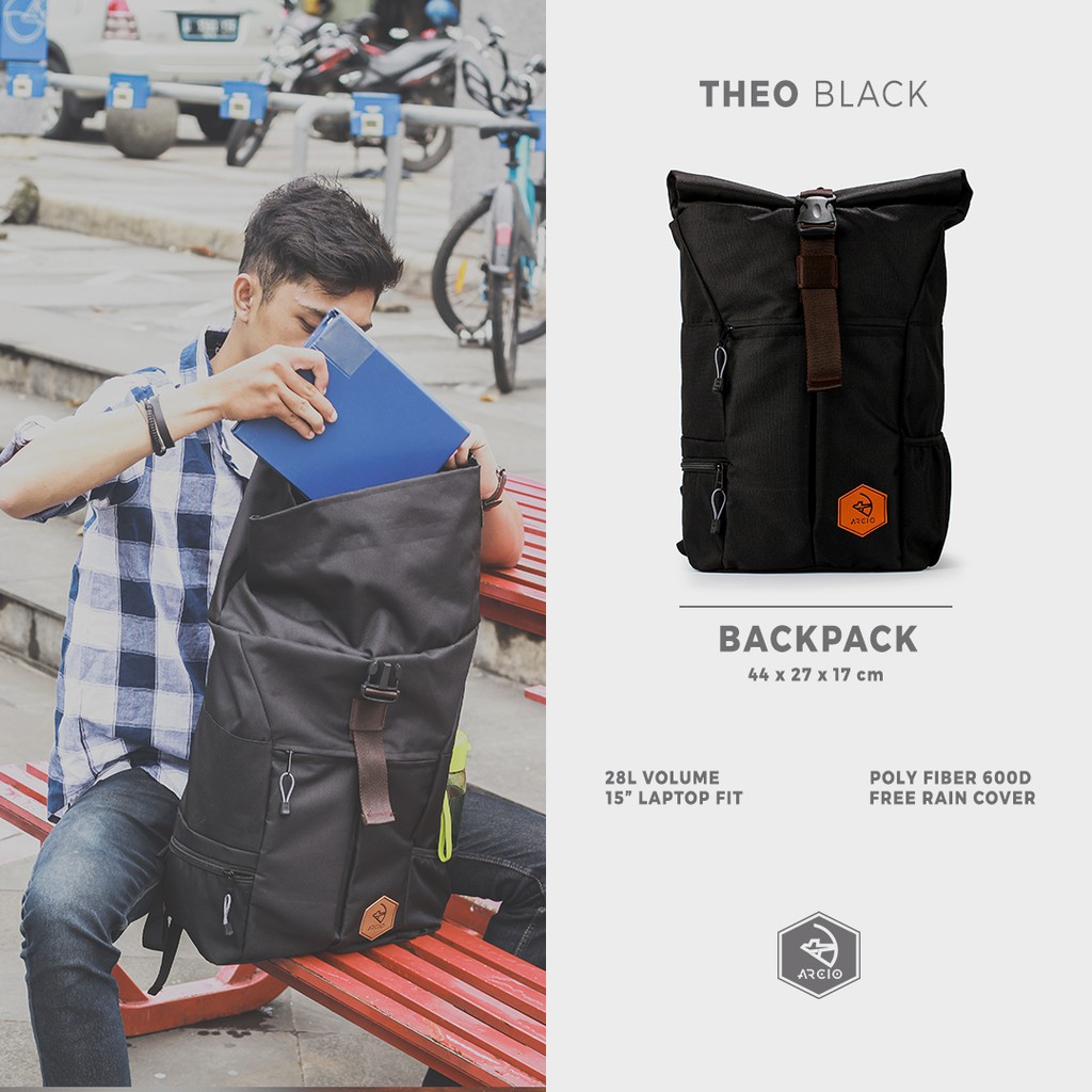 THEO BLACK |MNM x ARCIO| Backpack Tas Ransel Pria FREE RAINCOVER - ORI