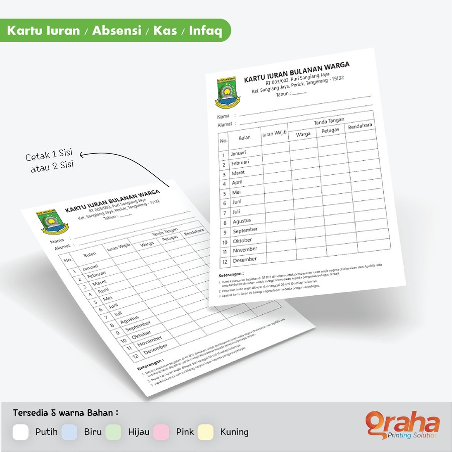 

Cetak Kartu Iuran / Stock / Absensi / Les / Kas / Infaq dll