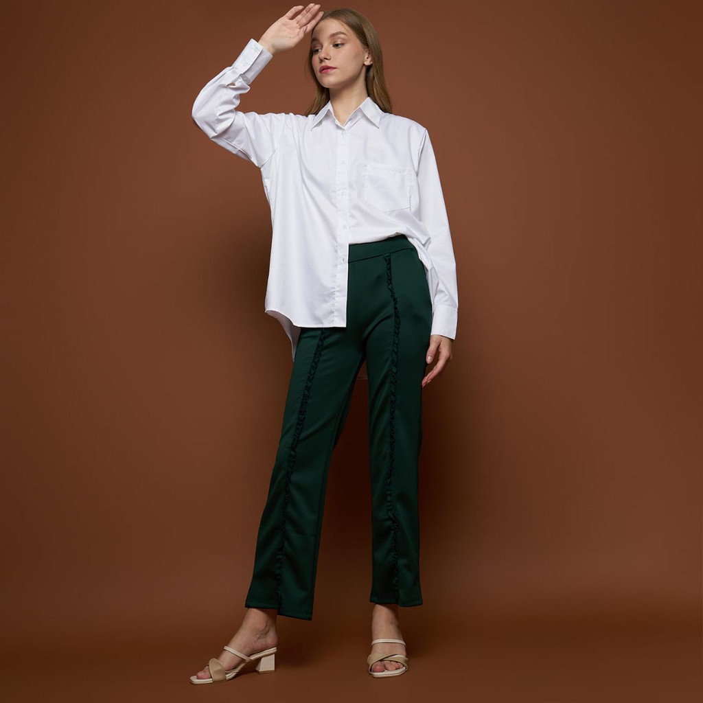 Celana Kulot Wanita Rempel Polos Warna Hijau Botol Terbaru