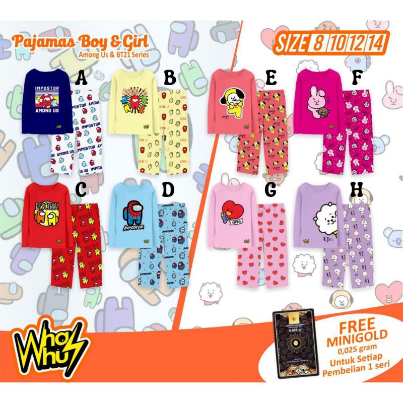 Whaz whuz Setelan Piyama Anak Perempuan dan Laki laki Among Us &  BT21