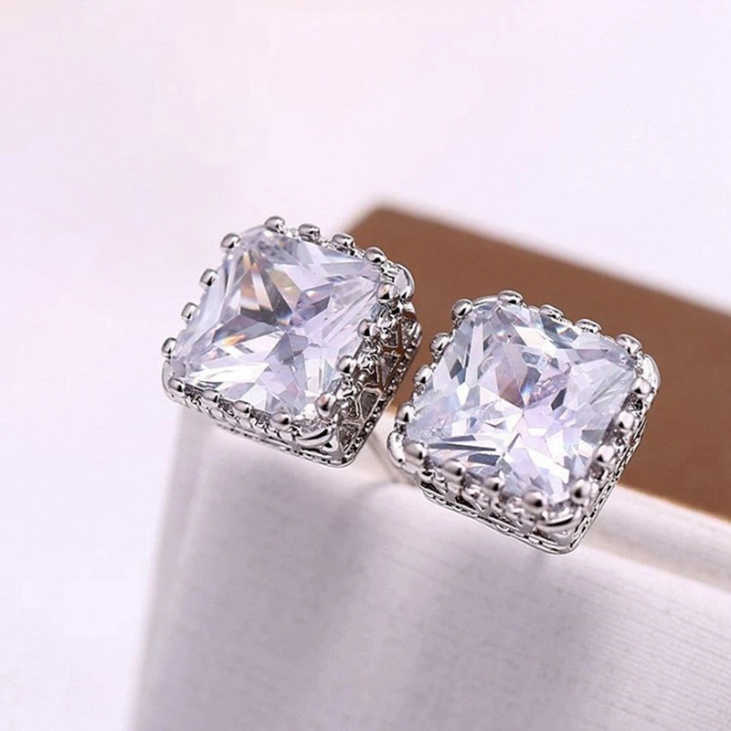 Luxury Solitaire Women's Earrings AAA Princess Cut Cubic Zirconia Simple And Elegant Style Accessories Statement Jewelry