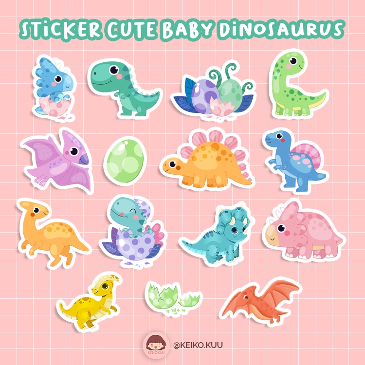 

STICKER CUTE BABY DINOSAURUS WATERPROOF ISI 16 PCS