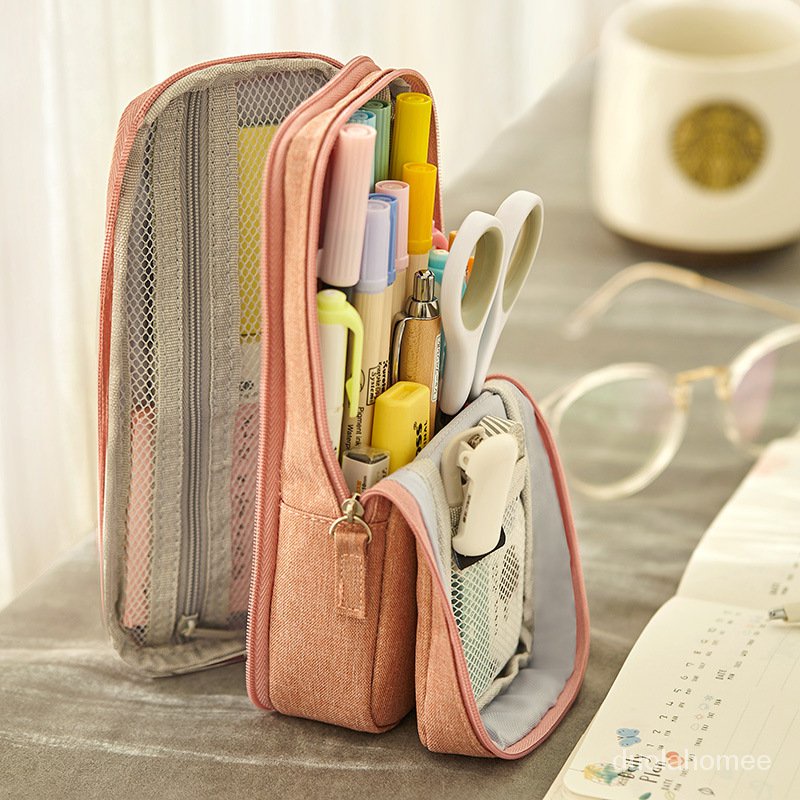 

Angoo Normcore Pen Bag Pencil Case Two Layer Foldable Stand Fabric Phone Holder Storage Pouch for St