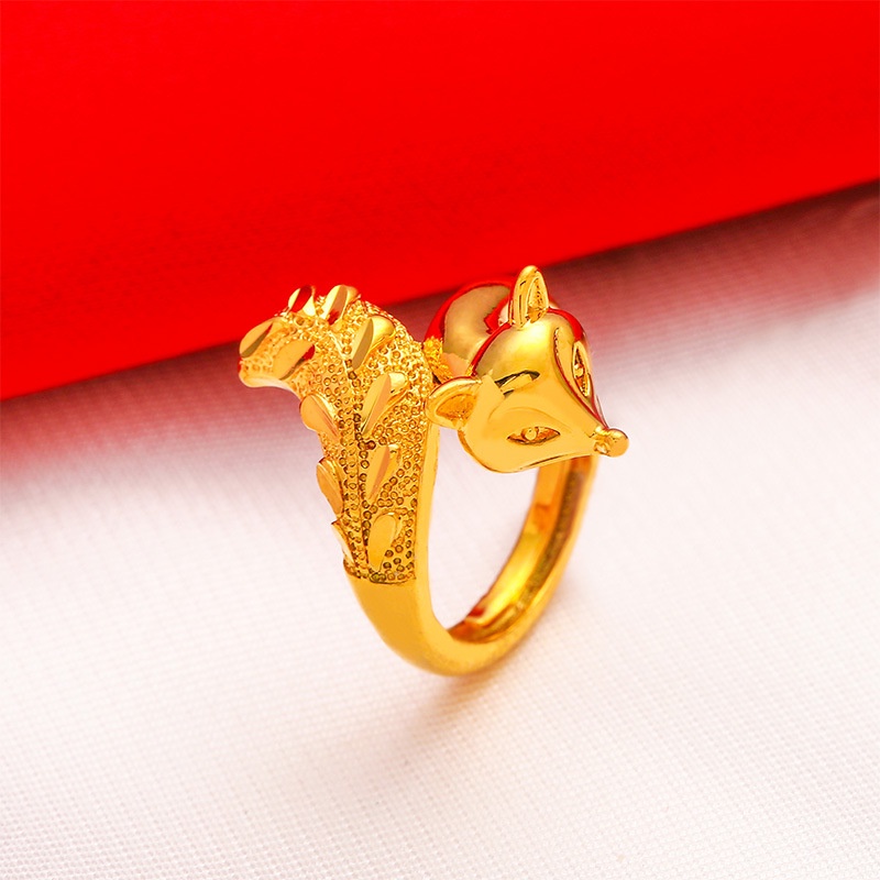 Bisa Cod  Fashion Wanita Rubah Cincin Emas Asli Kadar 375 Buka Cincin Super Star Cincin Hadiah Terbaik Untuk 918C2#