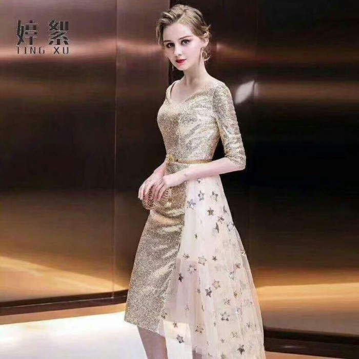 Blink blink gold premium dress/Dress premium wanita - M