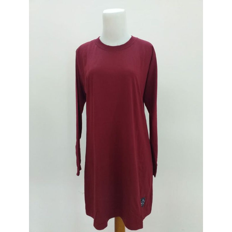 Kaos Polos MAROON Muslimah Tunik Lengan Panjang Katun Combed Adem Nyaman