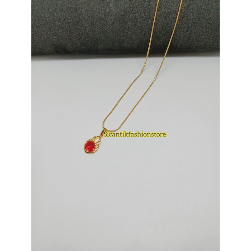 Kalung Titanium liontin Permata merah Fashion wanita terlaris anti Karat tidak luntur kalung Wanita