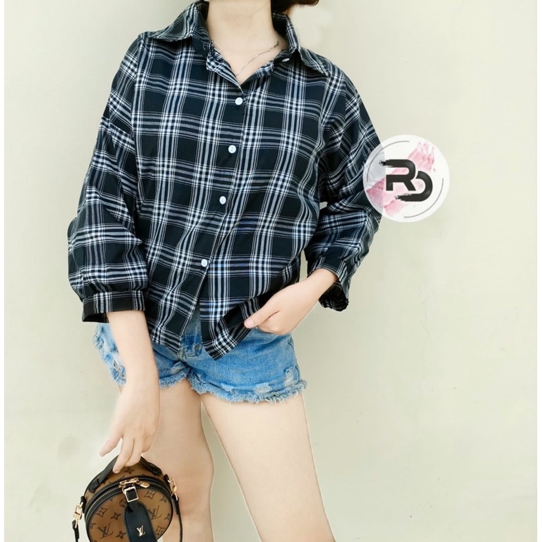RD FASHION KEMEJA GUILEN OVERSIZE SHIRT BAHAN KATUN KOTAK YANDETH FIT L-Kotak KERLI HITAM