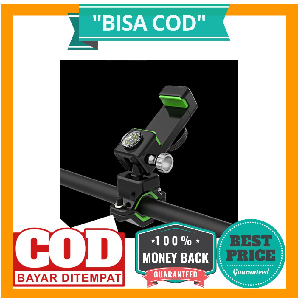 BISA COD Guider Smartphone Holder Sepeda dengan Kompas dan Lampu LED - Q003 - Black