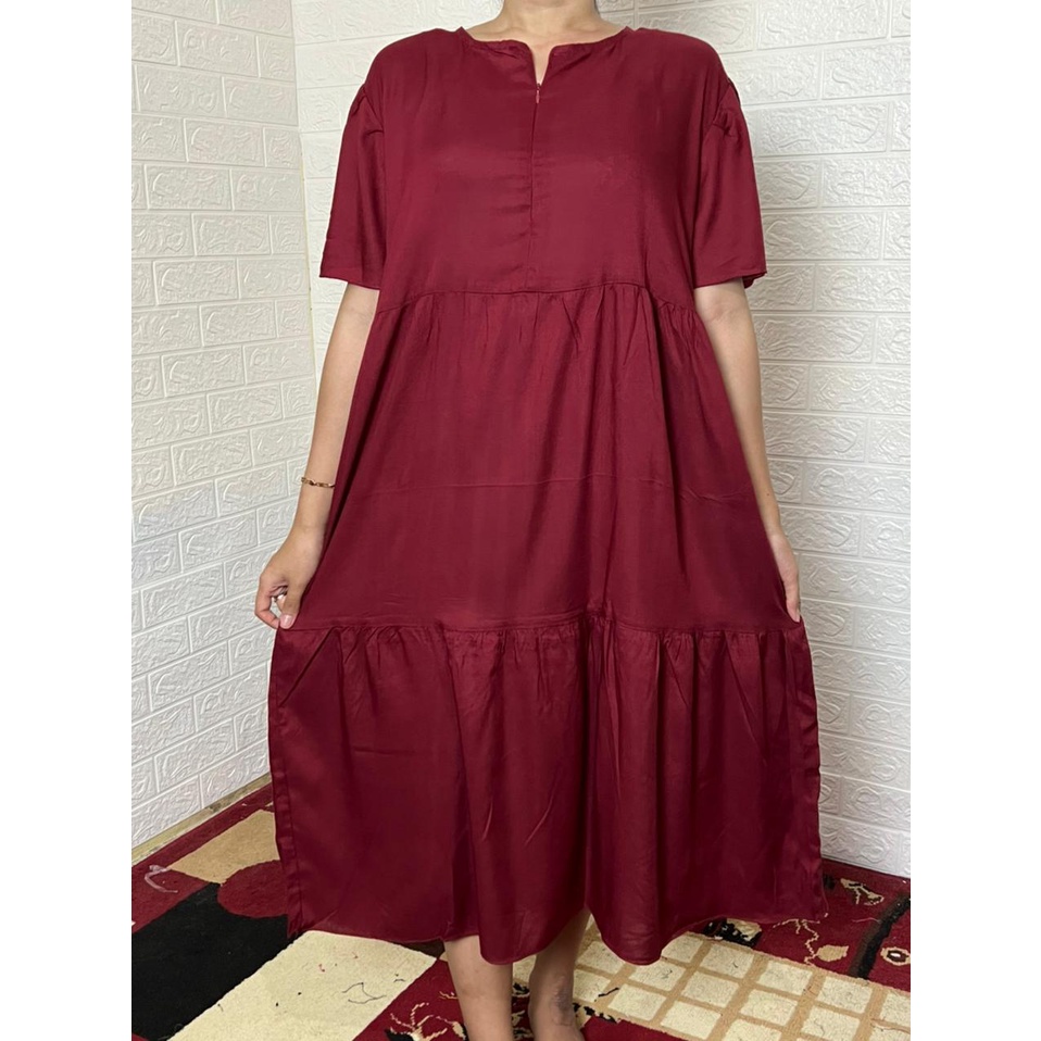 MIDI DRESS BUSUI VARISHA Polos Bahan Katun Rayon Daster Kekinian