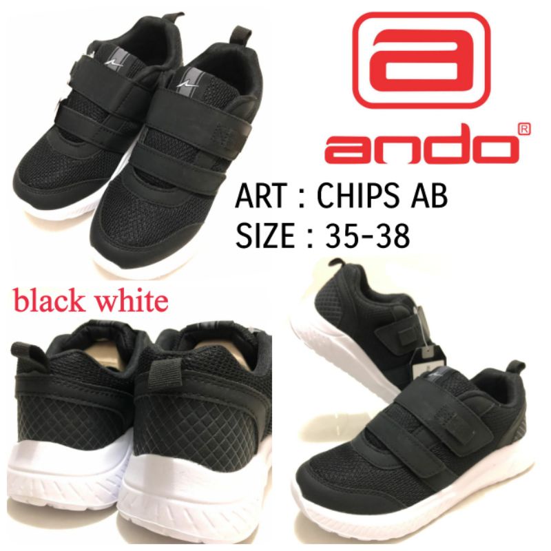 SEPATU SEKOLAH KREKETAN BY ANDO CHIPS 35-38 HITAM PUTIH