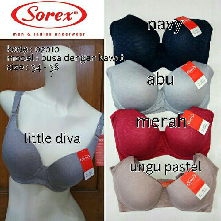 Bra SOREX 02010 BIG CUP BH wanita 3/4 busa kawat size 34 36 38 Polos Kap Besar kait 3 BK