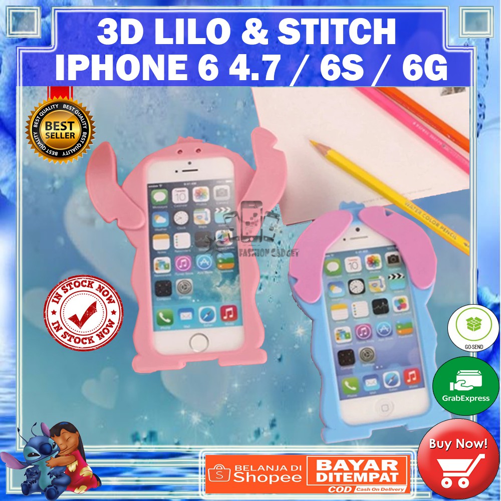 (Gambar Acak Pita / Non Pita) Silikon Untuk Iphone 6 / 7 Uk 4.7 inch iPhone 7+ Case 3D Lilo Stitch