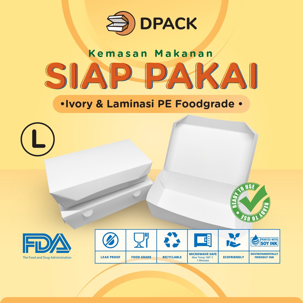 Paper Lunch Box Ukuran L FoodGrade Kemasan Makanan Kotak Polos