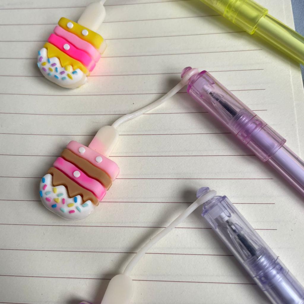 PULPEN GANTUNGAN ICE CREAM RUBBER IMUT WARNA WARNI BEST IMPORT QUALITY PEN GANTUNGAN ESKRIM TINTA GEL WARNA HITAM KUALITAS PREMIUM