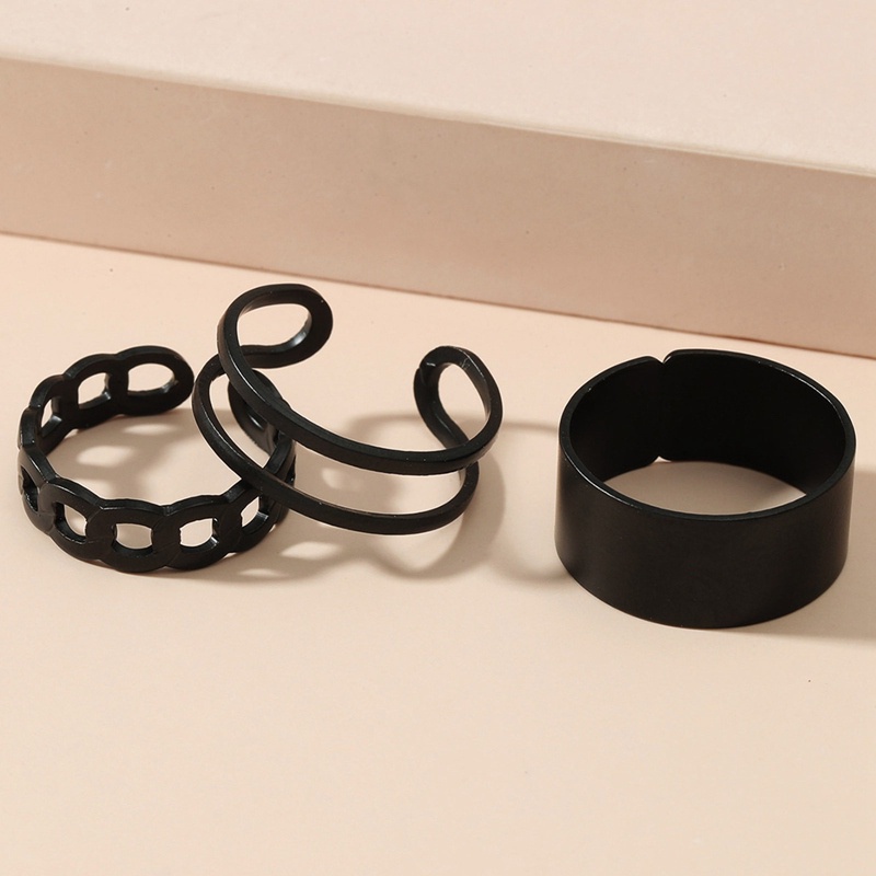 3Pcs Women Hip Hop Rock Metal Round Geometric Rings Ladies Hollow Out Resizable Rings Set Bands Jewelry Gifts Couple Rings