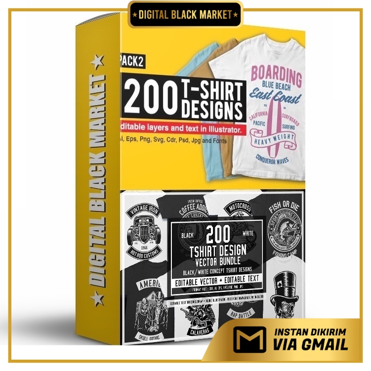 200 Editable T-shirt Designs - Photoshop &amp; Illustrator