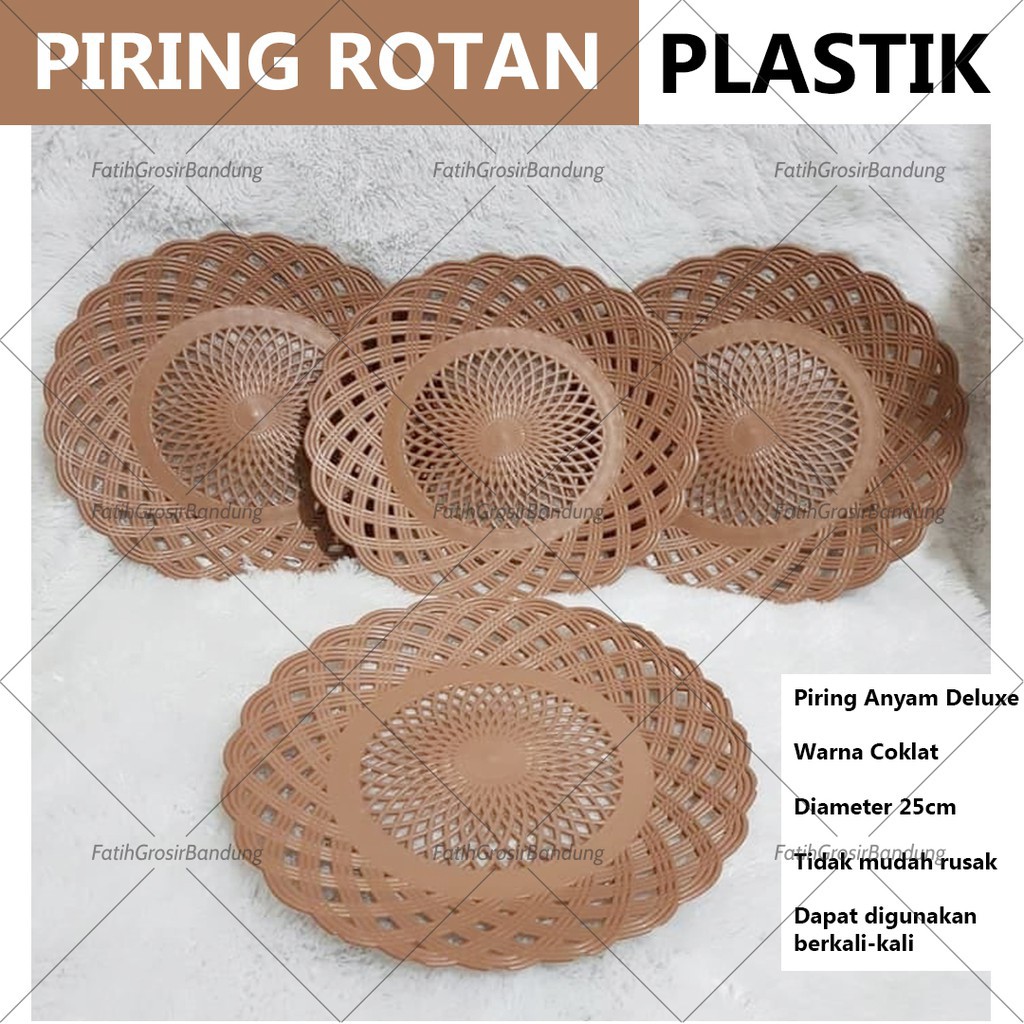 PIRING ROTAN/PIRING ROTAN ANYAMAN/PIRING ROTAN PLASTIK/PIRING ROTAN ANYAMAN PLASTIK 12 PCS COKELAT