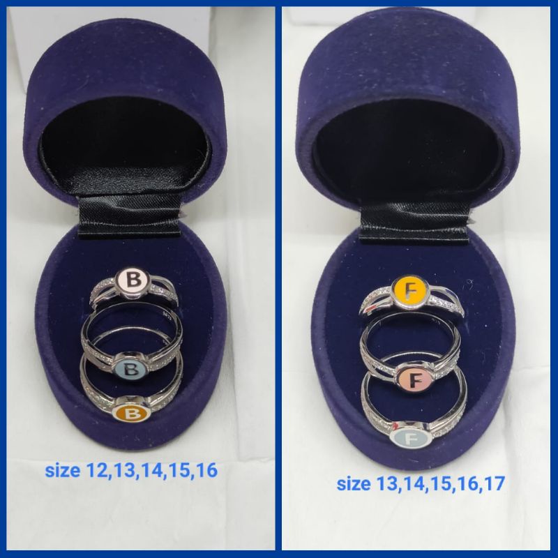 Cincin Huruf Variasi Warna, Perak 925, Sepuh Emas Putih