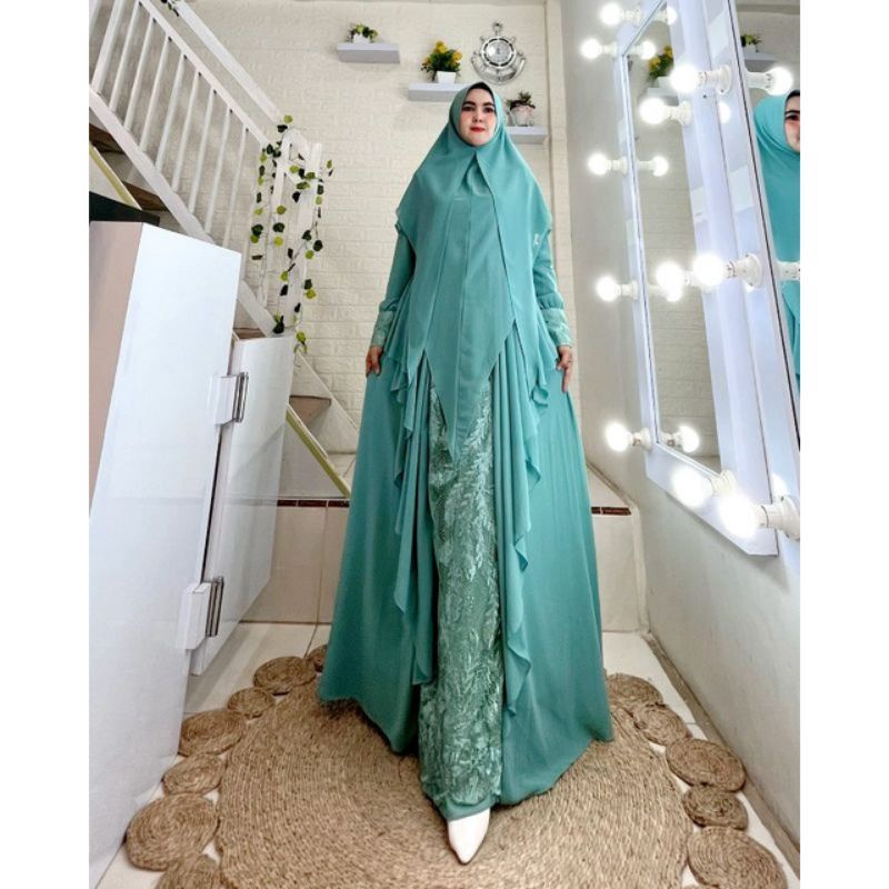 FAZZA Boutique Set Syari Ori Branded Premium/FAZZA Syari Terbaru/Syari Brukat Tille Mewah/Gamis Leba