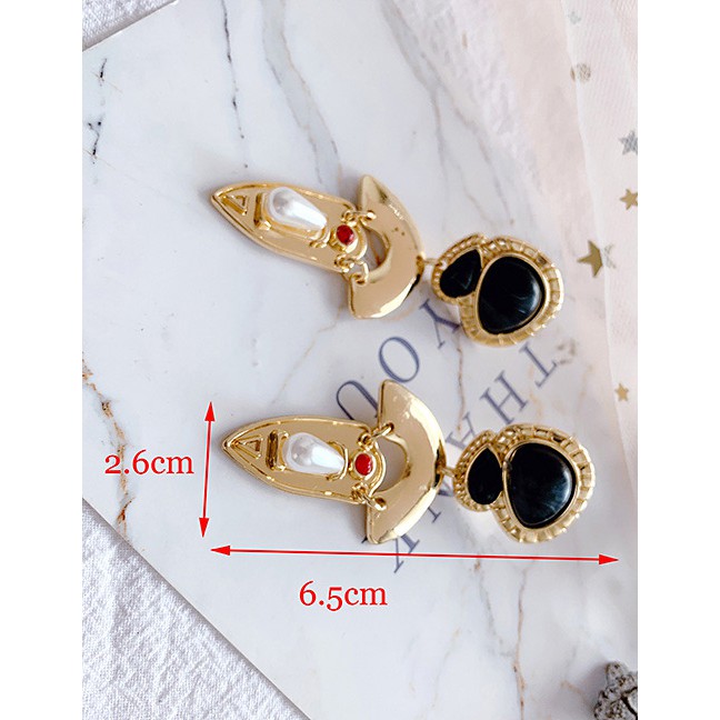 LRC Anting Tusuk Fashion Gold Alloy Resin Irregular Shape Earrings F5412X