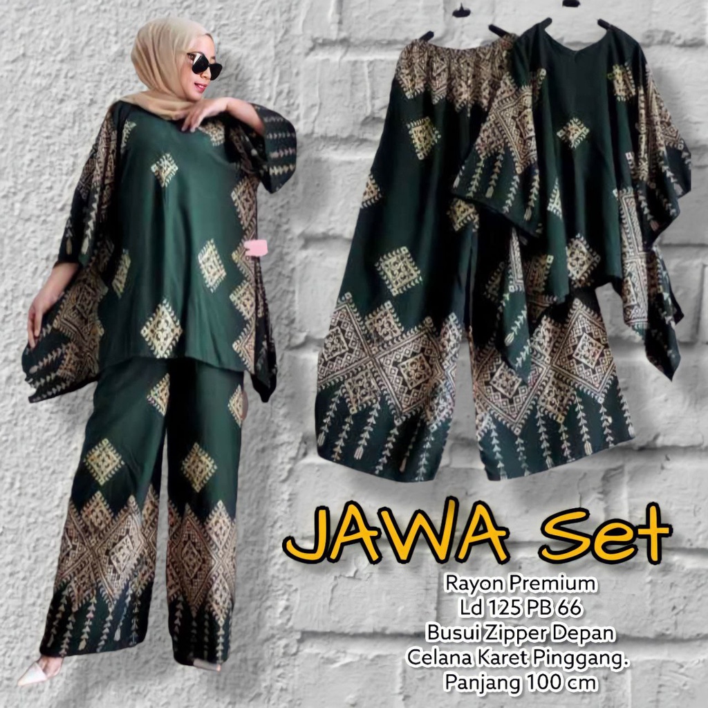 Jawa Set Jumbo Rayon Tie Dye  Batik Premium Waka Waka Setelan Wanita Celana Panjang Set Bigsize LD 125 cm