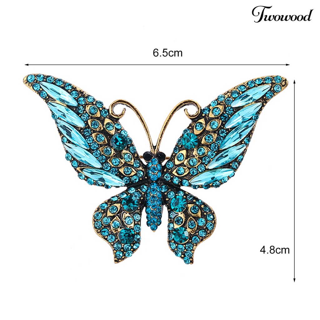 Twowood Butterflies Shape Large Lapel Pin Christmas Rhinestone Shiny Brooch Pin Scarf Clip