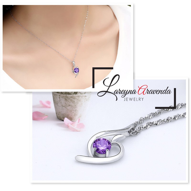 Kalung Titanium Asli + Liontin Model Pear Crystal Kristal Zirconia KL023