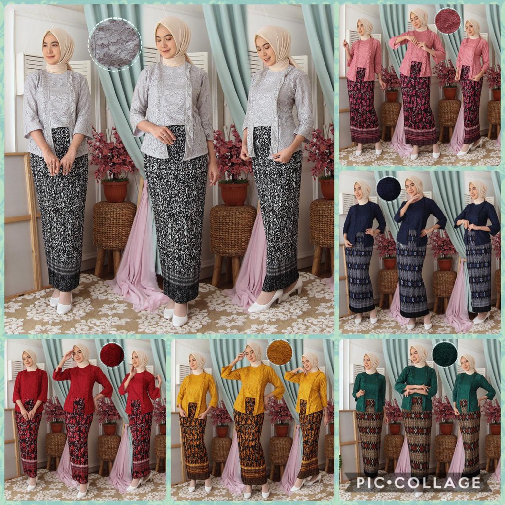 (Jamin RealPict) Kebaya Kartini Floy Brukat Tulang Glitter Set Batik Kebaya Wisuda Brokat Timbul