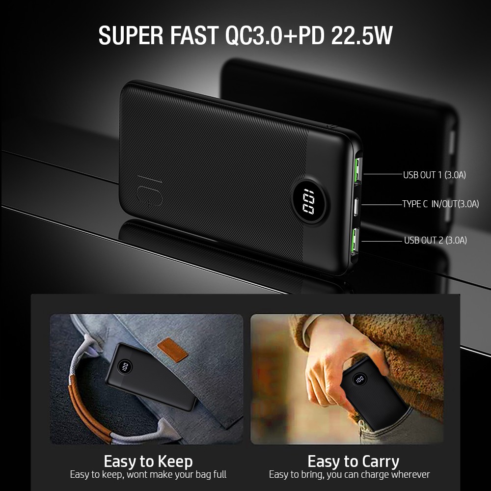 Power Bank MOFIT M22 PRO 10.000mAh Real Capacity Quick Charge 22.5W  QC 3.0 + PD  Power Delivery
