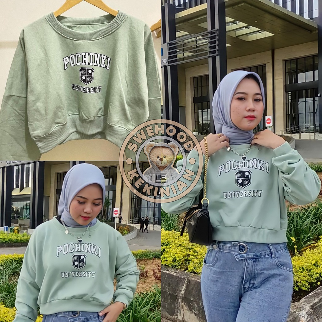 POCHINKI Sweater Kpop Crop Crewneck Sweatshirt Wanita Kekinian Oversize Fashion Outfit Ootd Korean Style Sweter Crewnek Switter Krunek Perempuan Sweeter Viral Remaja Atasan Cewek Premium BB 45-65 PB 50 LD 110 Fleece Tebal Model Terbaru