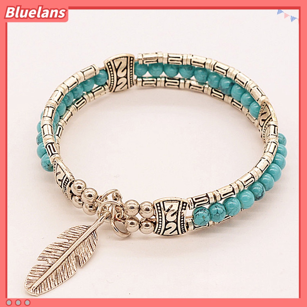 Gelang Tiga Lapis Bentuk Bulu Bahan Alloy Untuk Wanita