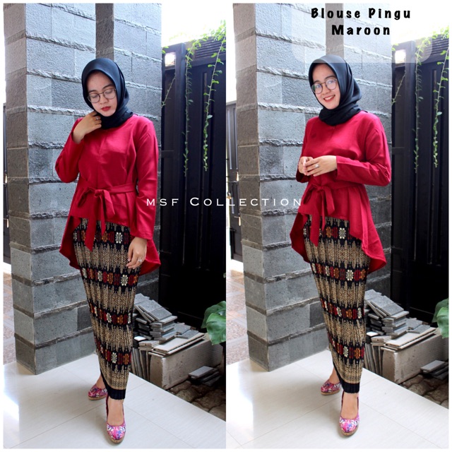 set blouse pingu maroon/ atasan wanita/ baloteli/ busui friendly/ rok plisket premium/ baju kondanga