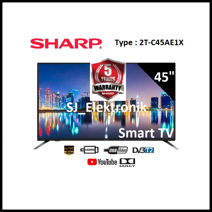 (KHUSUS LUAR KOTA) LED TV Sharp 45 Inch 2T-C45AE1X / 45AE1 SmartTV FullHD - 45AE1X