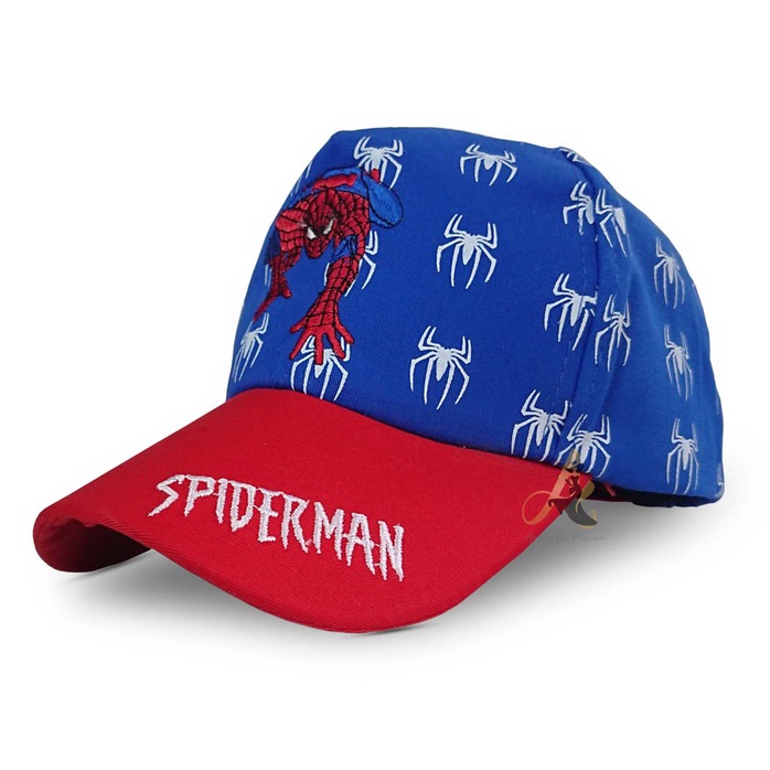 Topi Anak Laki-Laki MARVEL COMIC Superhero Sablon Sublim Fullprint-SPIDERMAN TEKS BIRU