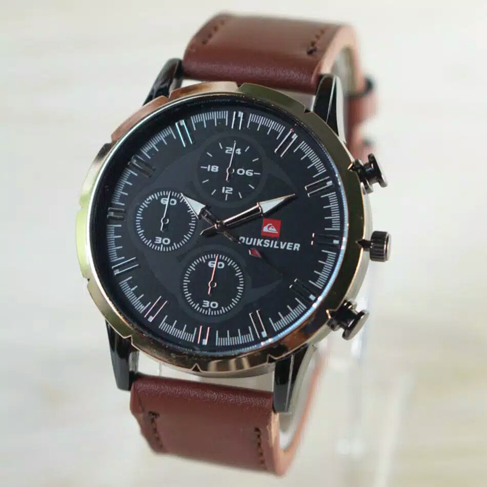 JAM TANGAN MURAH PRIA QS04 LEATHER CHRONO VARASI // (ring rosegold)