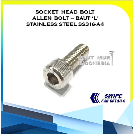 ALLEN BOLT - BAUT L SS316 A4-70 SOCKET CAP SCREW M6X20