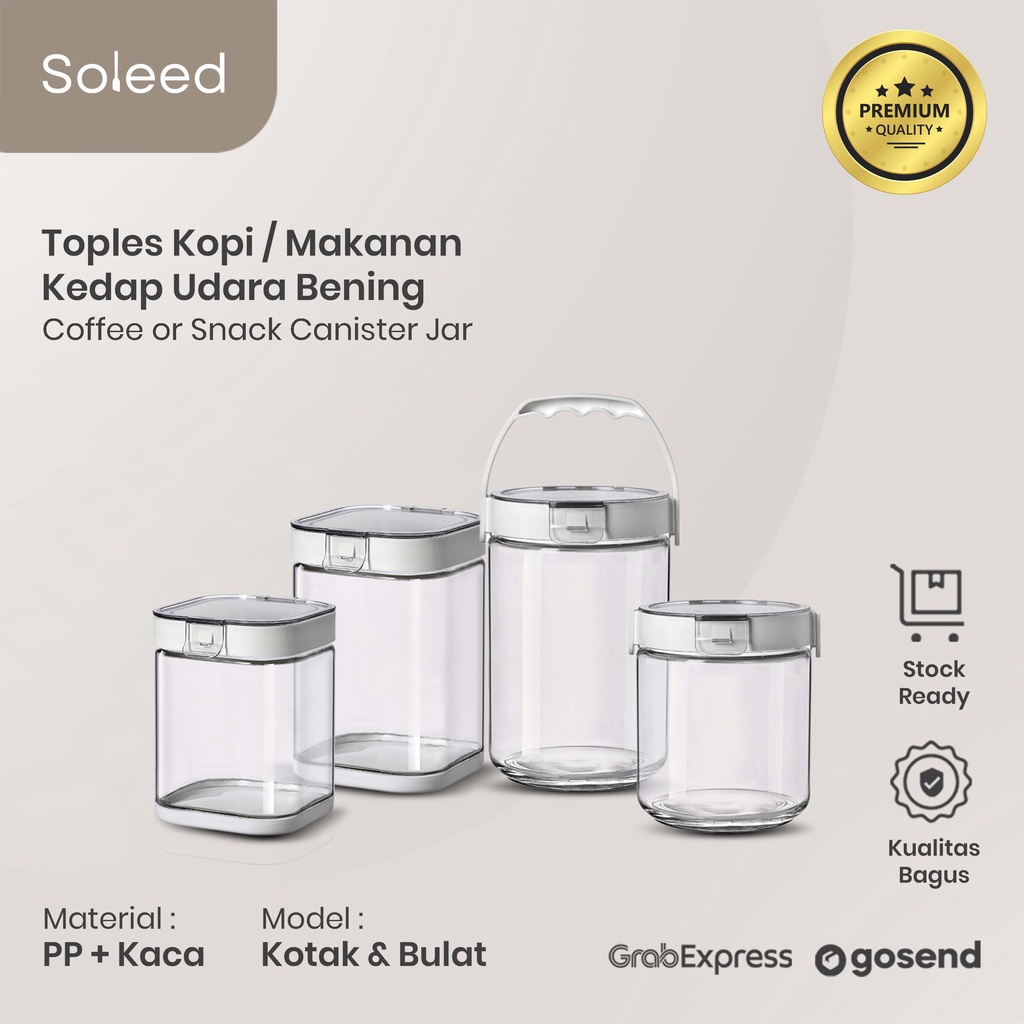 TOPLES KACA TEBAL KOPI MAKANAN KEDAP UDARA BENING SNACK CANISTER JAR