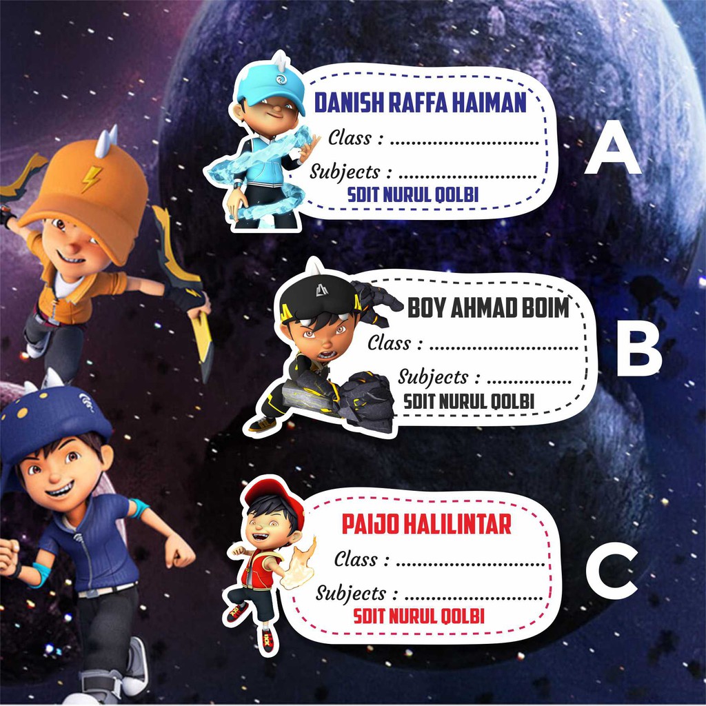 

Stiker nama sampul buku Tulis Tema Boboiboy Kartun